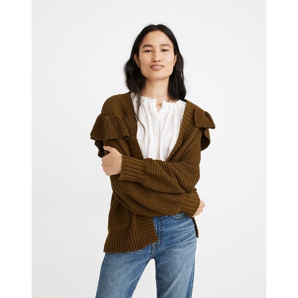 Madewell Sweaters - Madewell Green Ruffle Cardigan Sweater XXS